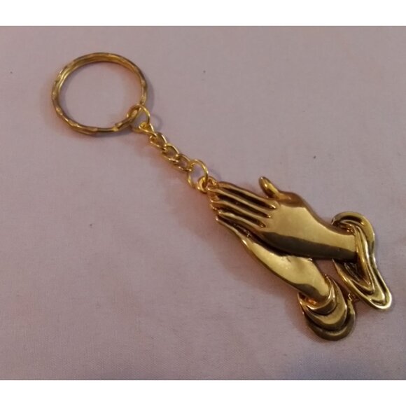 Vintage Gold Tone Praying Hands Keychain Religious Symbol Key Ring - Picture 1 of 3